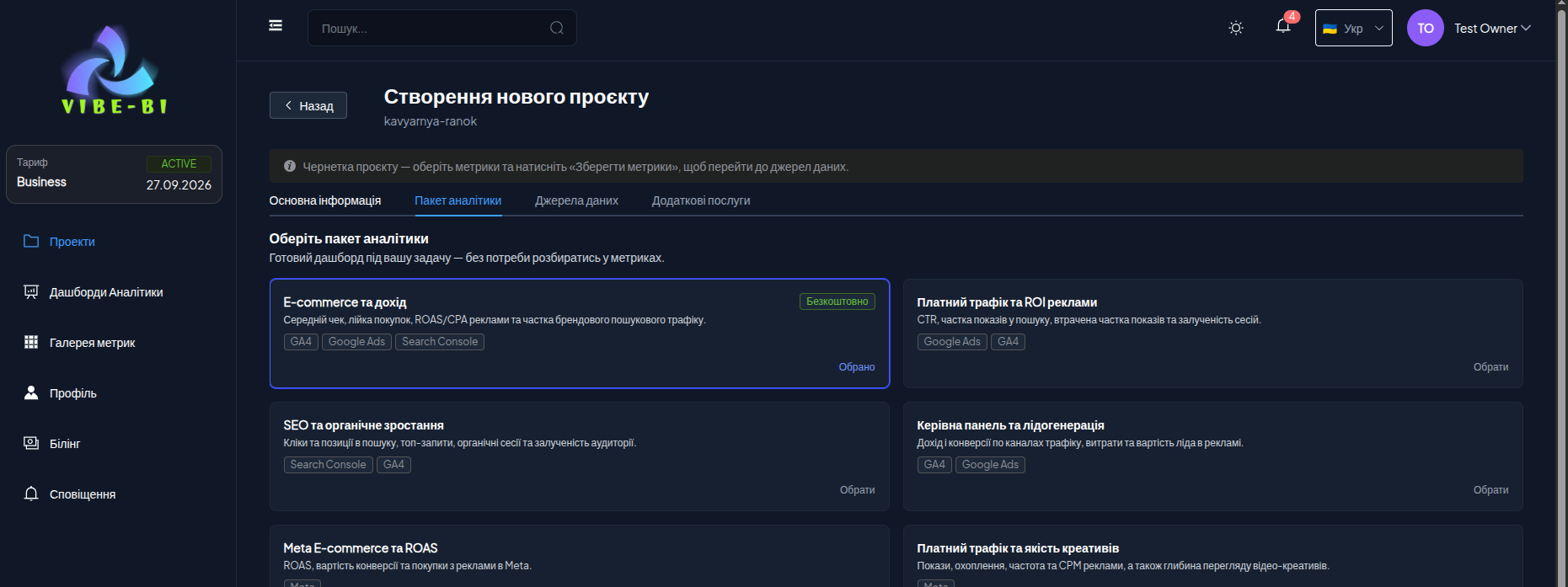 Обери пакет метрик — під задачу клієнта